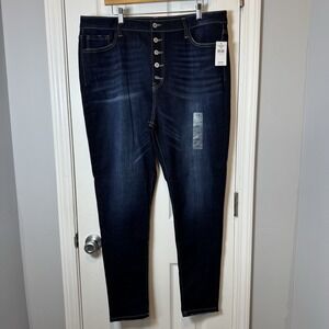 KanCan Kurvy Ultra High Rise Skinny Denim Jeans 34x30 NEW Curvy Button Fly Dark